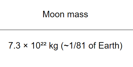 Anki flashcard reading 'Moon mass: 7.3 × 10²² kg (~1/81 of Earth)'